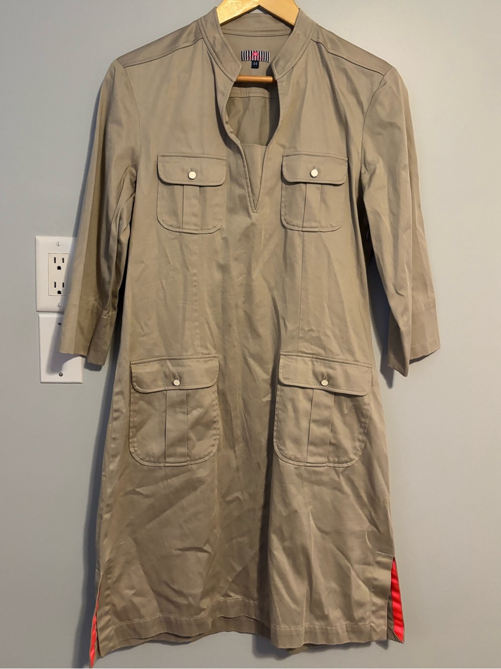 Utility Pocket Shirt Dress — Brown with cute pink details and bow!